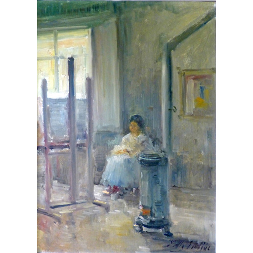 Sub.:1 - Lote: 63 - JOAN ANTONI VALLS TRULLA (Barcelona, 1923) Mujer en un interior.
