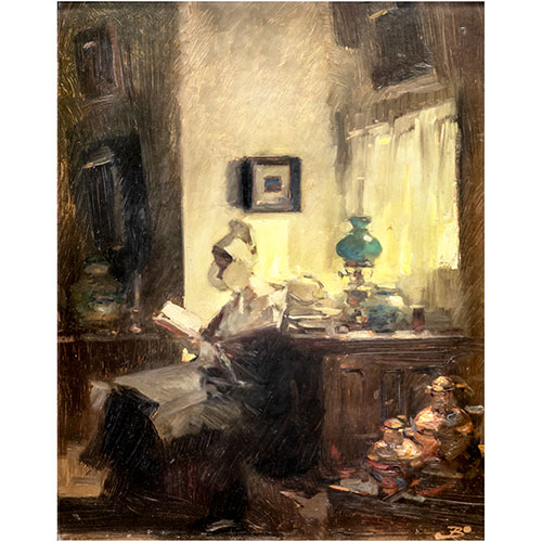 Sub.:11 - Lote: 90 - JOS BARDASANO (Madrid, 1910-1979) Interior con mujer lectora