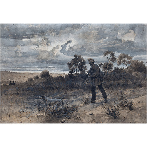 Sub.:11 - Lote: 93A - JOSEP LLUIS PELLICER Y FENY (Barcelona, 1842 - 1901) Escena de caza