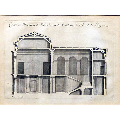 Sub.:11 - Lote: 119 - JEAN MARIETTE (1660-1742) Coupe et elevation de l`escalier et du vestibule de l`hostel de Lorge