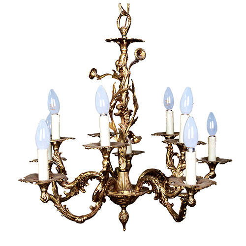 Sub.:11 - Lote: 136 -  Lmpara de techo. De diez luces, en bronce dorado. Estilo Luis XV.