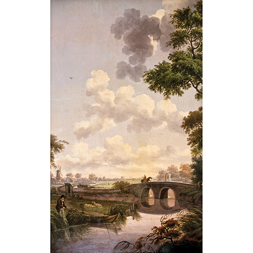 Sub.:12 - Lote: 1077 - ATRIBUIDO A JURRIAAN ANDRIESSEN (msterdam, 1742-1819) Paisaje fluvial con puente