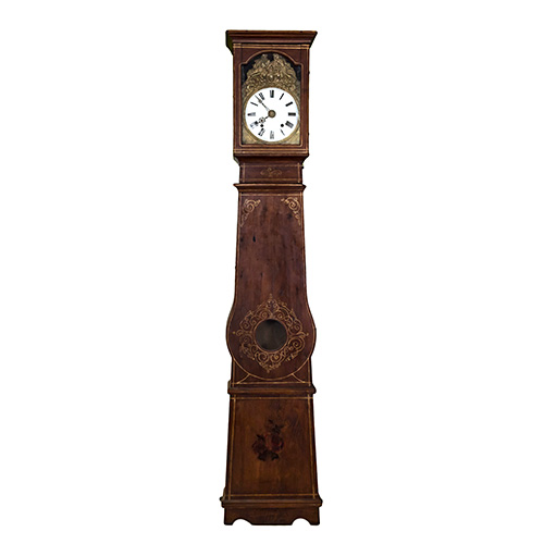 Sub.:12 - Lote: 1280 -  Reloj-mquina Moret de caja alta en madera clara con decoracin pintada. 
