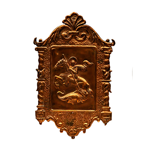 Sub.:15 - Lote: 1339 -  Placa en cobre repujado con imagen de San Jorge.