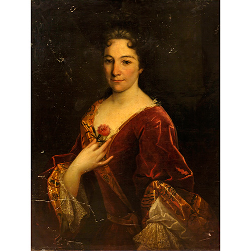 Sub.:15 - Lote: 72 - ESCUELA FRANCESA, S. XVIII Retrato de dama con clavel
