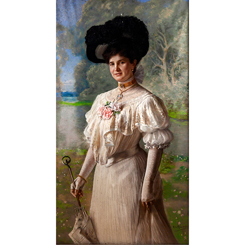 Sub.:15 - Lote: 1115 - JOS RUIZ DE ALMODVAR BURGOS (Granada, 1867 - 1942) Retrato de seora en el parque