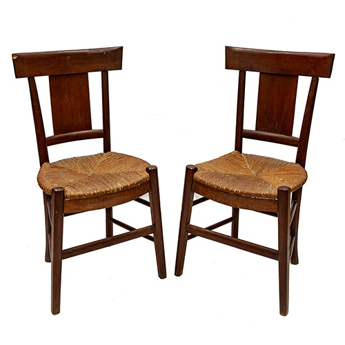 Sub.:16 - Lote: 1468 -  Pareja de sillas fernandinas en madera con respaldo de enea.