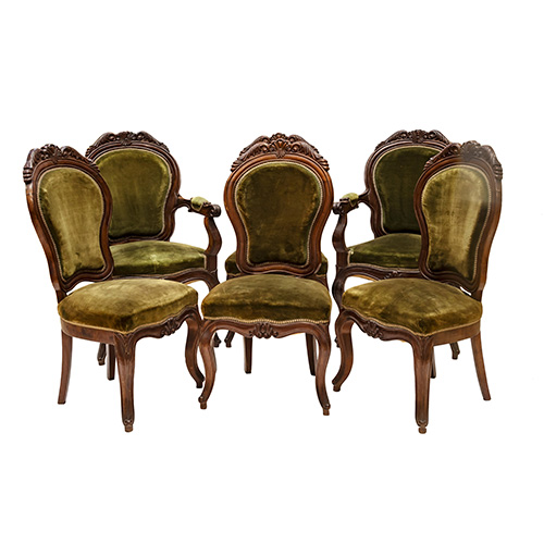 Sub.:16 - Lote: 141 -  Cuatro sillas y dos sillones en caoba de poca isabelina. Siglo XIX