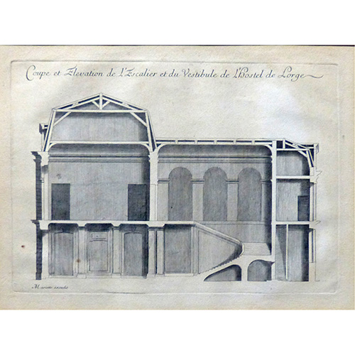 Sub.:16 - Lote: 14 - JEAN MARIETTE (1660-1742) Coupe et elevation de l`escalier et du vestibule de l`hostel de Lorge