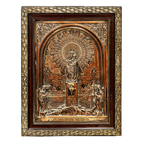Sub.:18 - Lote: 1370 -  Placa en cobre de la Virgen del Pilar, enmarcada.