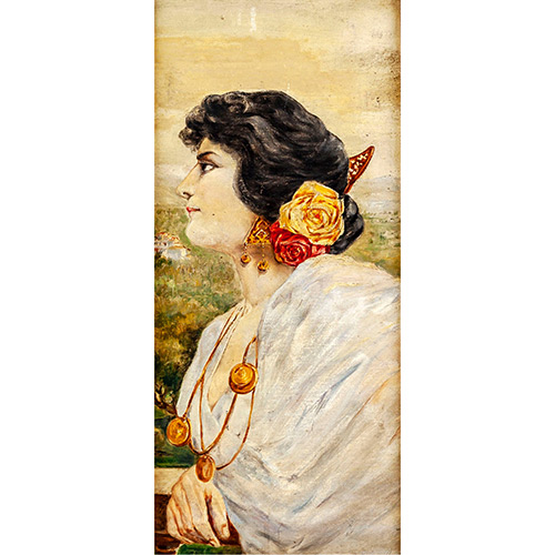 Sub.:19 - Lote: 37 - JOSEP OBIOLS PALAU (Barcelona 1894-1967) Mujer joven de perfil, con flores en el pelo