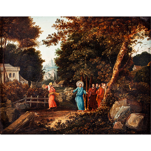Sub.:19 - Lote: 71 - ESCUELA ALEMANA, S.XVIII Escena de Cristo y sus apstoles en un paisaje