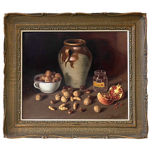 Sub.:29 - Lote: 64 - JOSE ROSALES AROTEGUI (Granada, 1924) Bodegn de frutos secos y cermica