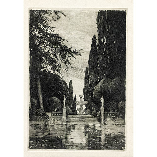 Sub.:29 - Lote: 30 - RICARDO BAROJA (Minas de Riotinto, Huelva, 1871 - Vera de Bidasoa, Navarra, 1953) Jardn con estanque