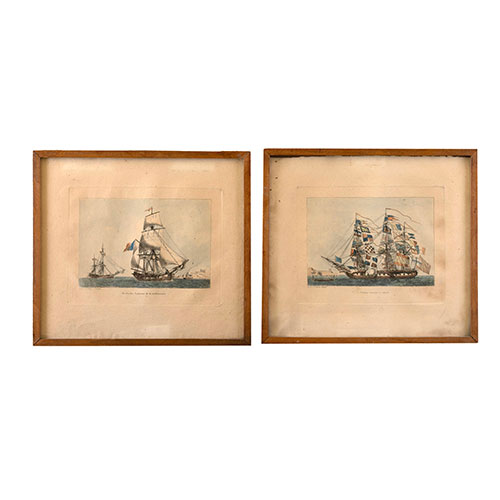 Sub.:29 - Lote: 28 -  Cuatro grabados de marinas enmarcados. `Dessine et Grav par Baugean