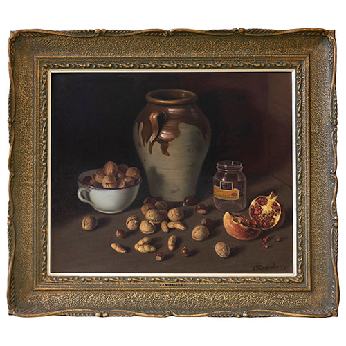 Sub.:31 - Lote: 46 - JOSE ROSALES AROTEGUI (Granada, 1924) Bodegn de frutos secos y cermica