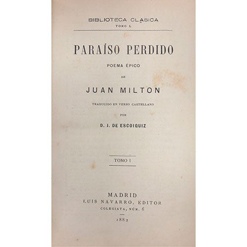Sub.:31 - Lote: 1043 -  Juan Milton, Paraso perdido