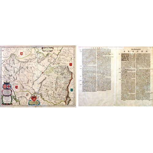 Sub.:5 - Lote: 60 -  Mapa del reino de Aragn y parte de los 5 limtrofes: Castilla, Navarra, Valencia, Catalua y Francia, con sus escudos. 
