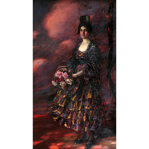 Sub.:6 - Lote: 1081 - SEGISMUNDO DE NAGY (Hungra, ss. XIX-XX) Retrato de dama con peineta y cesta de flores