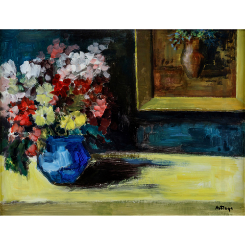 Sub.:8 - Lote: 41 - ARTEAGA (S. XX) Interior con flores y cuadro