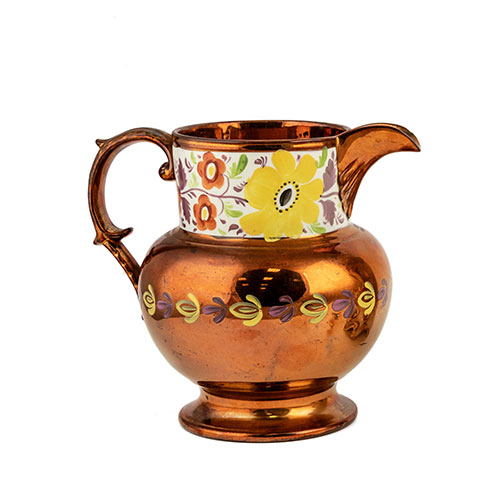 Sub.:1-On - Lote: 423 -  Jarra en porcelana Bristol con cenefa de decoracin floral pintada a mano.