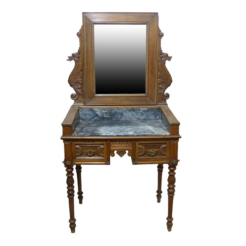 Sub.:1 - Lote: 933 -  Mueble tocador en madera de nogal con tapa de mrmol y espejo. Desperfectos en la tapa
