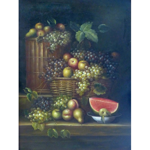 Sub.:1 - Lote: 145 - ESCUELA ESPAOLA, S. XX Bodegn con cestos de uvas y manzanas