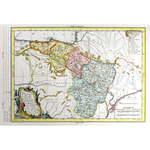 Sub.:1 - Lote: 156 - Philippe DE PRETOT, (1710-1787) Mapa de Aragn, Navarra y Pas Vasco. Chorographie des Royaumes DAragon, de Navarre, et de la Province de Biscaye