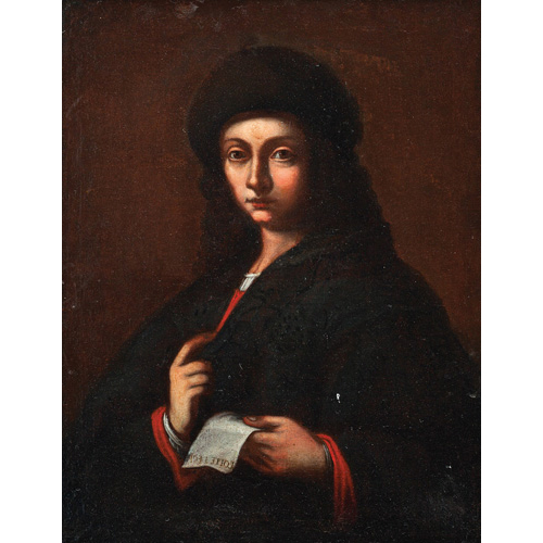 Sub.:1 - Lote: 134 - ESCUELA ITALIANA, S. XVI Retrato de caballero con inscripcin en la mano