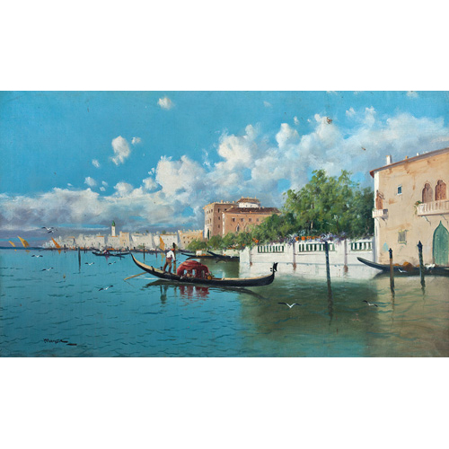 Sub.:1 - Lote: 191 - ESCUELA ESPAOLA, S.XX Vista de Venecia con gndolas
