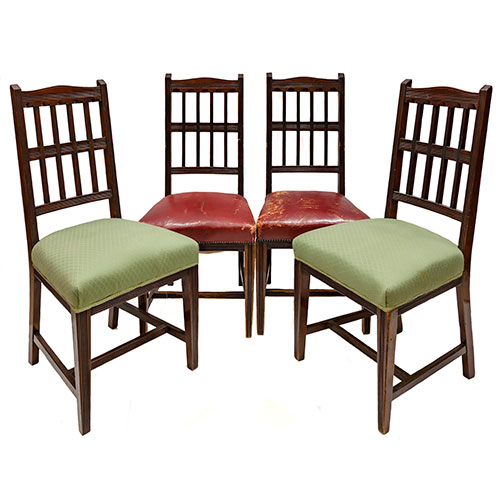 Sub.:10-On - Lote: 31 -  Lote de cuatro de sillas con respaldo calado y diferentes tapizadosdo dos en piel