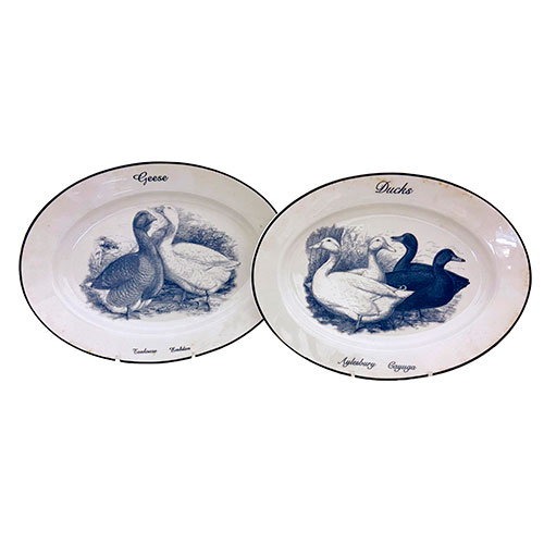 Sub.:10-On - Lote: 760 -  Dos bandejas en porcelana inglesa con dibujos de patos en tonalidad azul.