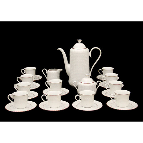 Sub.:10-On - Lote: 921 -  Juego de caf en porcelana alemana (Tirschenreuth, 1838) de 26 piezas. Compuesto por: 11 tazas, 12 platillos, cafetera, lechera y azucarero.