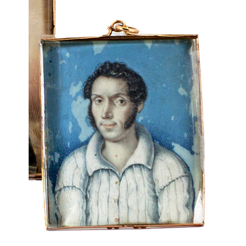 Sub.:10 - Lote: 1559 -  Miniatura sobre marfil con marco en oro bajo. Caballero S. XIX. 