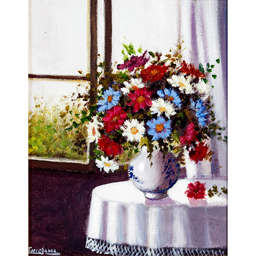 Sub.:10 - Lote: 1104 - JAVIER TORREGASSA (BARCELONA, 1953) Jarrn con flores a contraluz