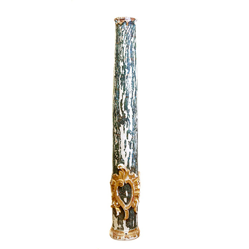 Sub.:10 - Lote: 1595 -  Columna de madera, policromada en verde y oro. Con faltas de policroma, s. XVIII.