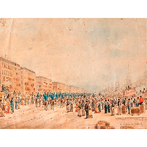 Sub.:11-On - Lote: 259 - H. LAFARGE DE GAILLARD (FRANCIA, S. XIX) Desfile Militar