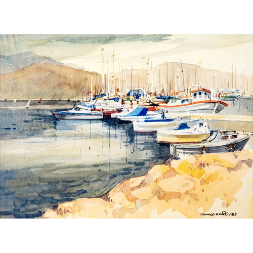 Sub.:11-On - Lote: 265 - DOMINGO BENITO (1927) Puerto con barcos