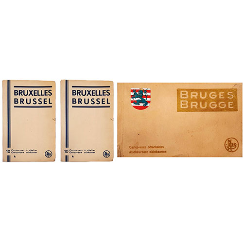 Sub.:11-On - Lote: 171 -  Lote de tarjetas postales, en cuatro álbumes de la ciudad belga de Brujas y Bruselas.