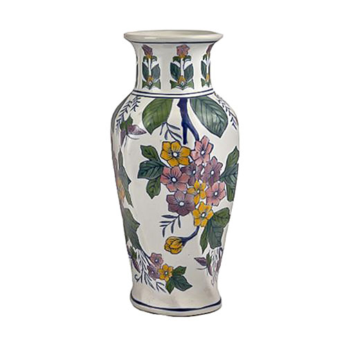 Sub.:11 - Lote: 1428 -  Jarrn en porcelana esmaltada con decoracin floral y vegetal y personajes orientales en el cuello.