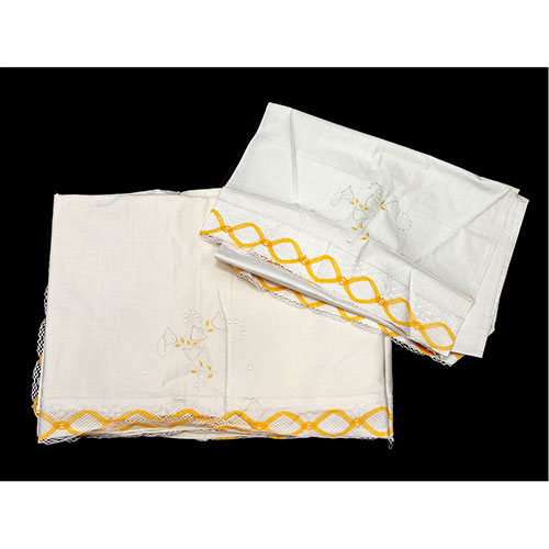 Sub.:12-On - Lote: 172 -  Juego de s�banas de hilo con motivos florales bordados y puntillas de ganchillo.