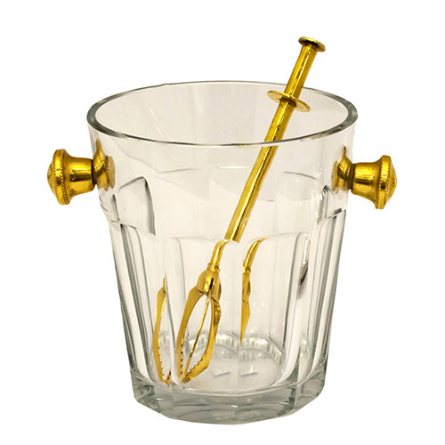 Sub.:12-On - Lote: 187 -  Cubitera en cristal con detalles y pinzas en dorado.