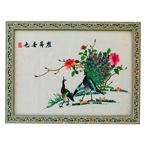 Sub.:12-On - Lote: 166 -  Dos telas bordadas enmarcadas