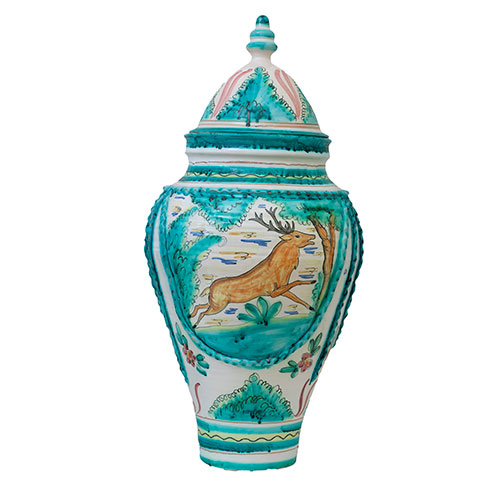 Sub.:12-On - Lote: 313 -  Gran jarr�n con tapa en cer�mica esmaltada Puente de Arzobispo, siglo XX, con decoraci�n de venedo (S27/1267)