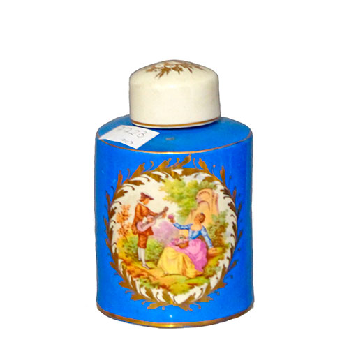 Sub.:12-On - Lote: 288 -  Bote con tapa en porcelana de Par�s con decoraci�n de escena galante.