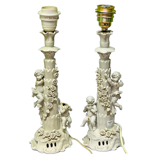 Sub.:12-On - Lote: 290 -  Pareja de l�mparas de sobremesa en porcelana esmaltada