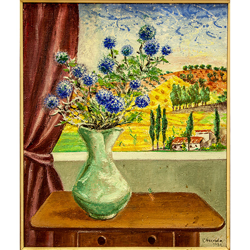 Sub.:12 - Lote: 32 - PILAR ARANDA NICOLS (1914 - 1997) Bodegn con flores azules