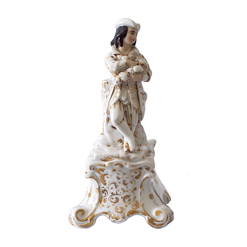 Sub.:13-On - Lote: 329 -  Violetero figura de caballero realizada en porcelana decorada en dorado