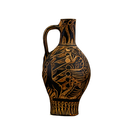 Sub.:13 - Lote: 1463 - PEDRO MERCEDES (1921 - 2008) Jarr�n en cer�mica esmaltada. Con engobe negro raspado y decoraci�n zoomorfa primitivista. 