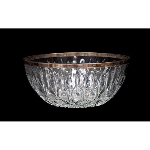 Sub.:14-On - Lote: 1445 -  Frutero en cristal tallado con borde en metal plateado.